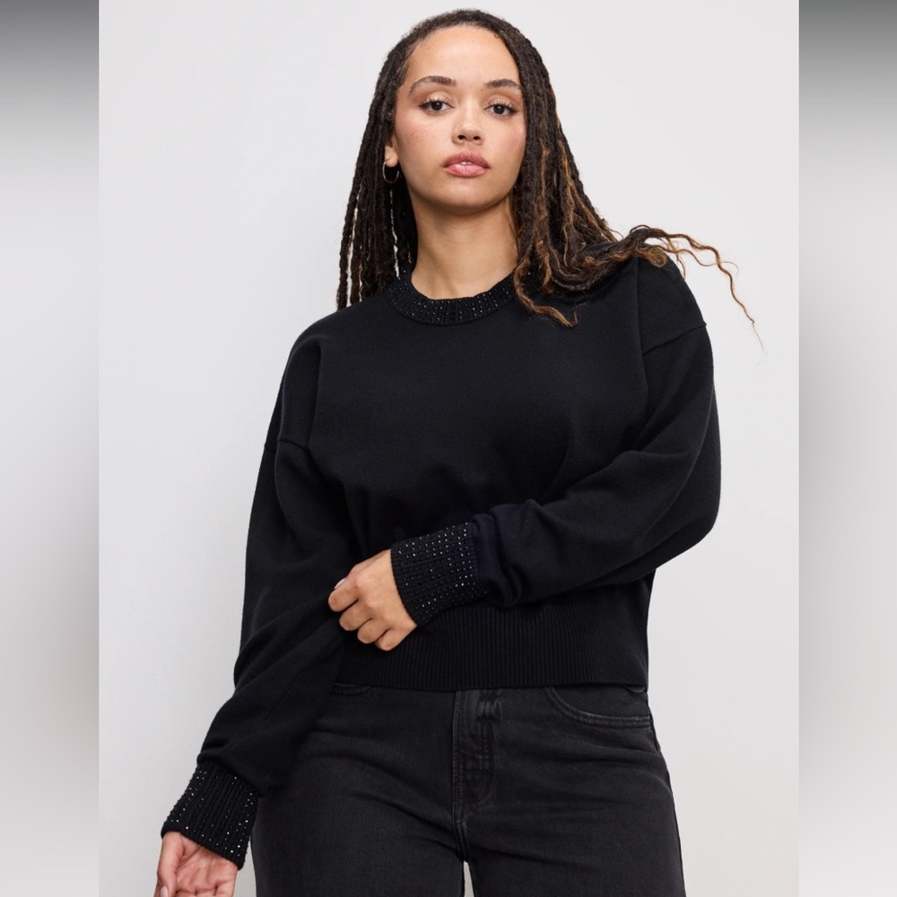 Rhinestone Good American Crew Neck Sweater | Black | NWT | XL | Rare - Picture 4 of 11